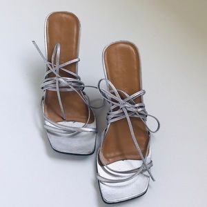 Metallic Silver Strappy 3.5” Heels